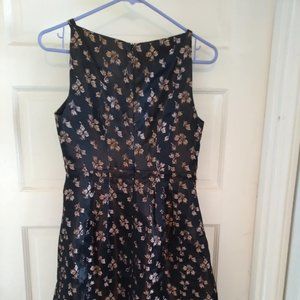 BEBE. Retro Flower Print Dress. Black with Pink/Gold flowers. Size 4